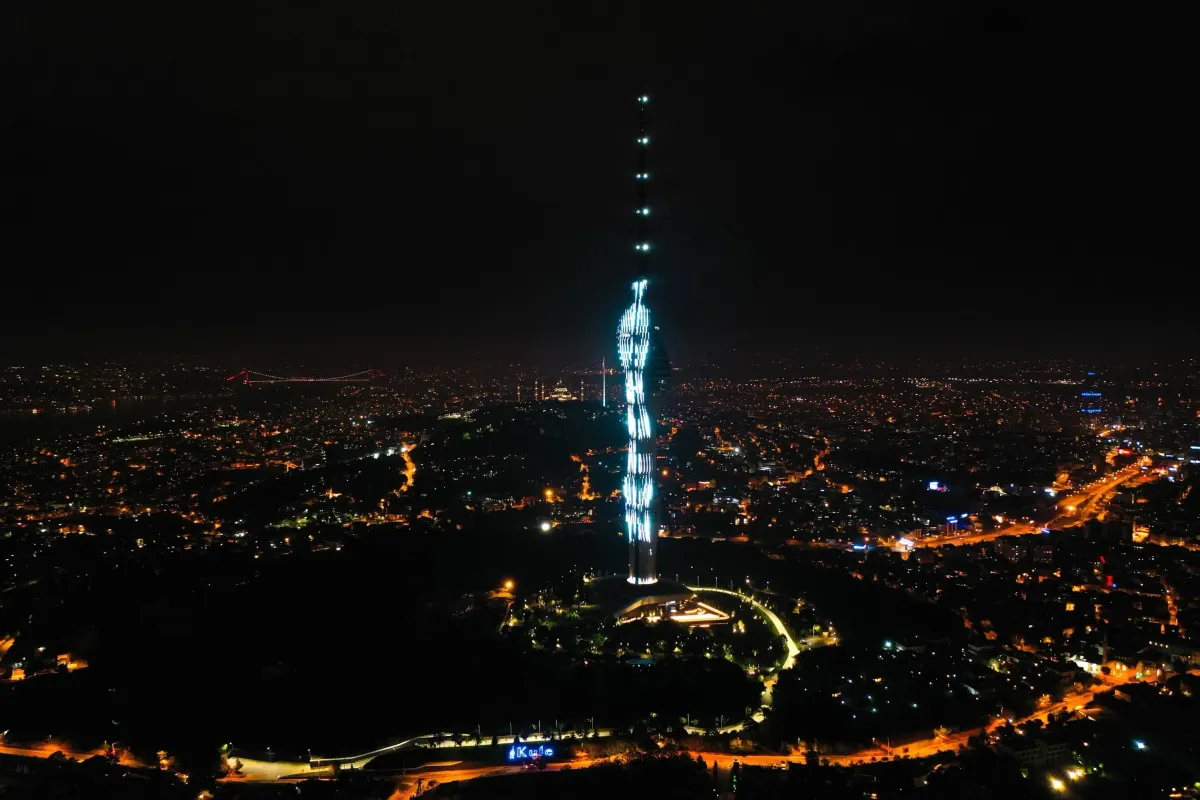 Camlica Tower rising above the Asian side hills of Istanbul at sunset