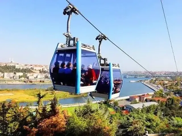 A cable car ascending toward Pierre Loti Hill above the Golden Horn