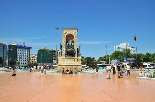 The Republic Monument in Taksim Square with Istiklal Street stretching into the distance